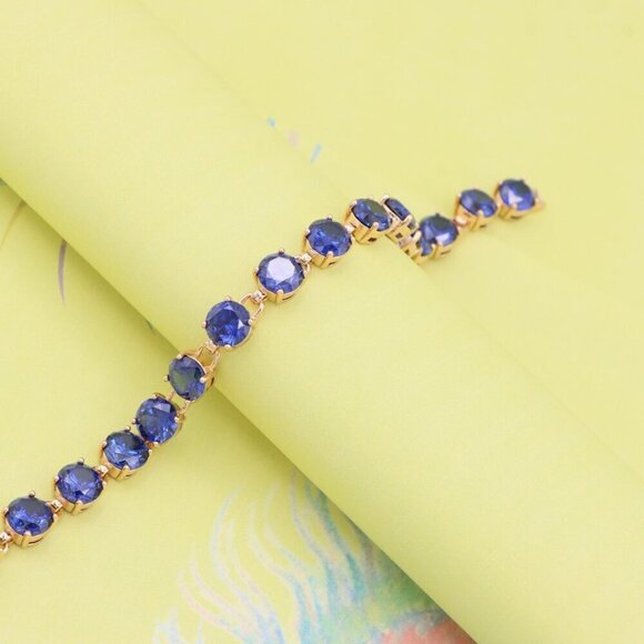 "Elegant Blue Crystal Rose Gold Bracelet with Gold Plated Finish, XPBL1018 - Picture 4 of 12